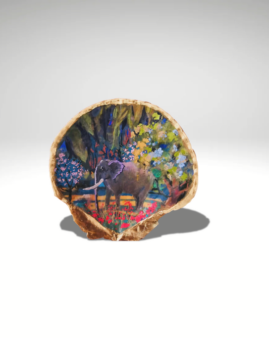 Hand Painted Elephant on Clamshell