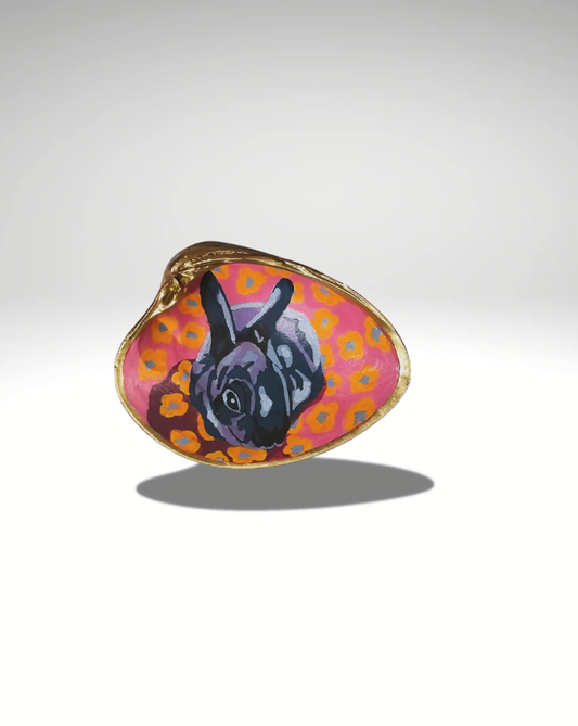 Handpainted Rabbit on Clamshell